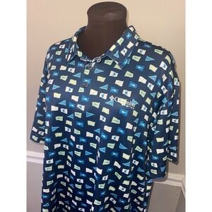 Columbia PFG‎ Nautical Polo Shirt Mens XL Fish Blue